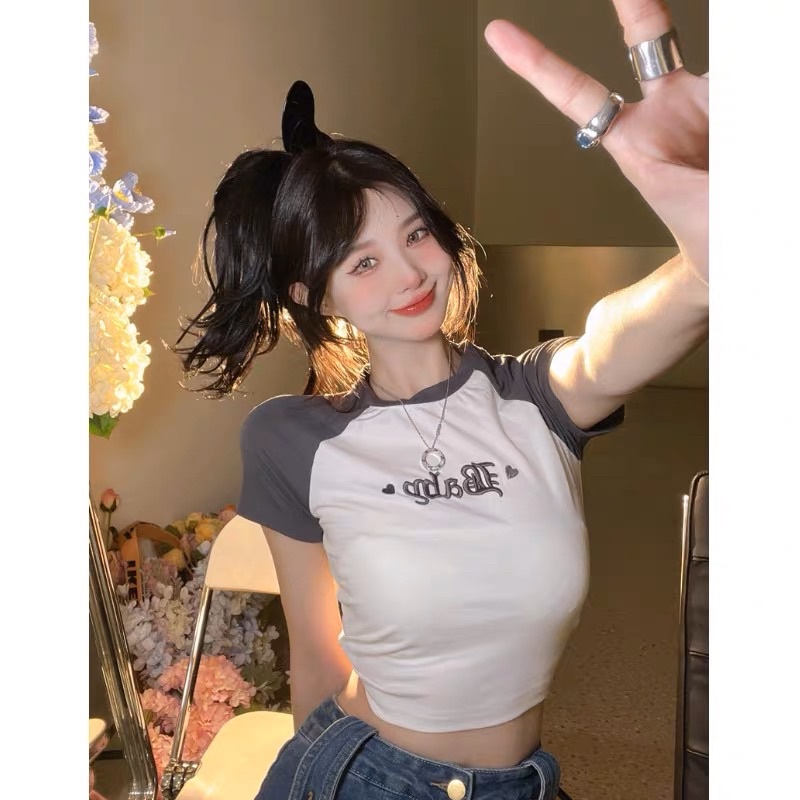 ÁO CROPTOP PHỐI TAY THÊU BABY 1BB
