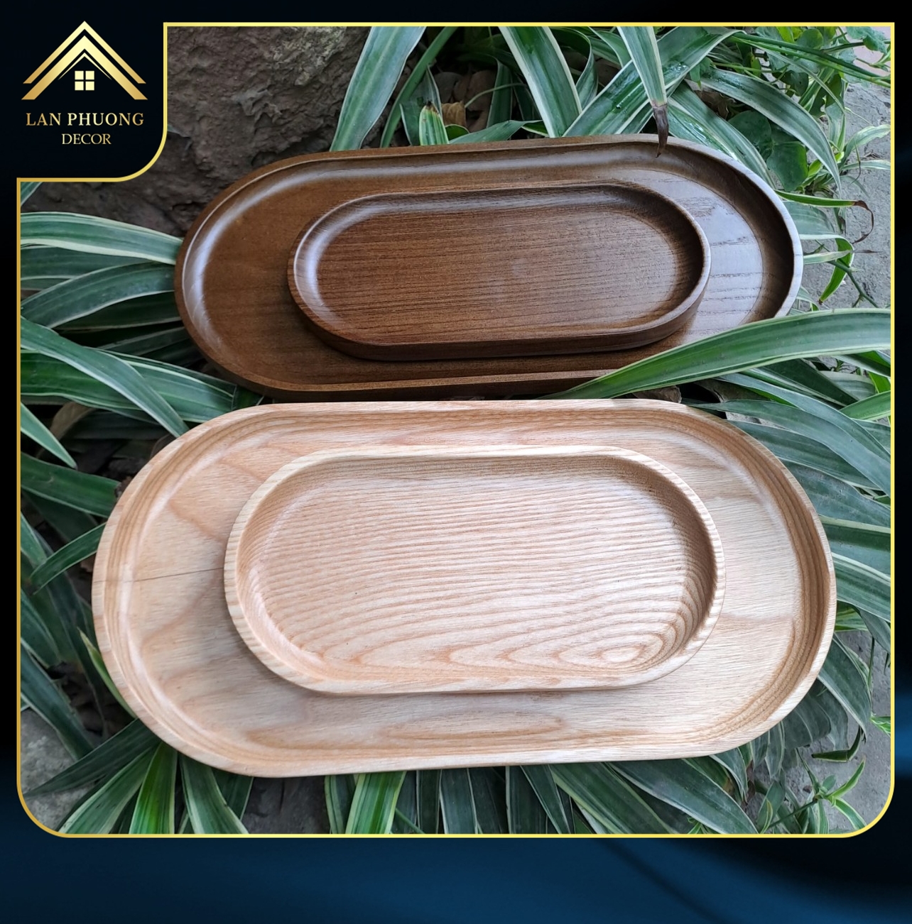 Khay gỗ tự nhiên decor hình bầu dục