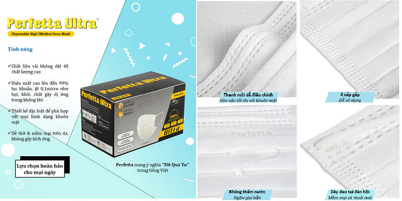 [HCM]Khẩu trang y tế 4 lớp Perfetta Ultra Trắng (35 CÁI /Hộp)