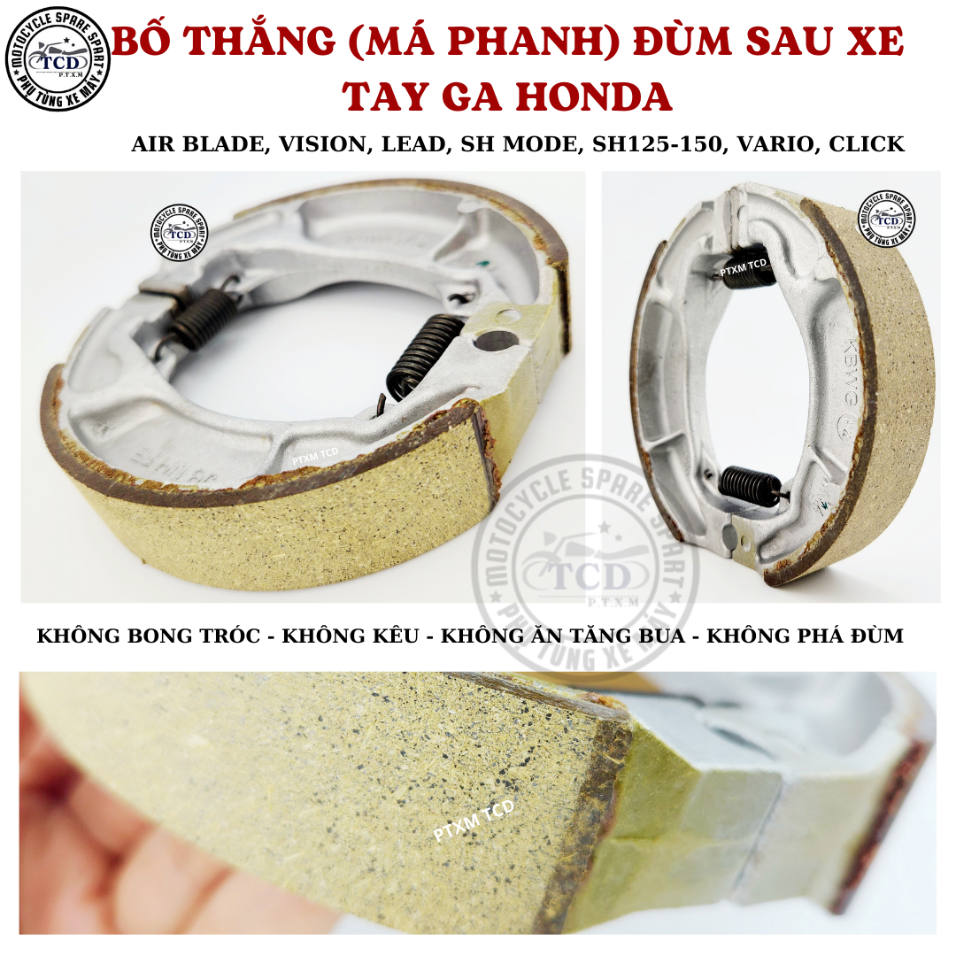 BỐ THẮNG ĐÙM SAU(MÁ PHANH SAU ) XE TAY GA HD ( AIR BLADE, VISION, LEAD, SH MODE, SH125-150, VARIO, CLICK )