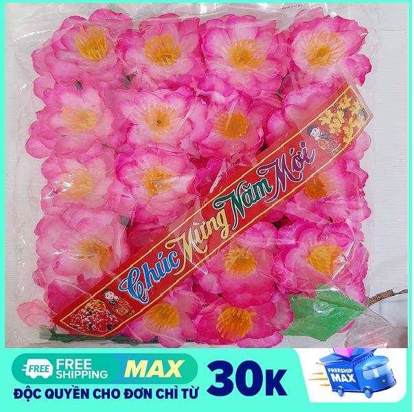 Hoa đào giả màu hồng, bằng vải, bịch 40 bông, đầy đủ phụ kiện, trang trí