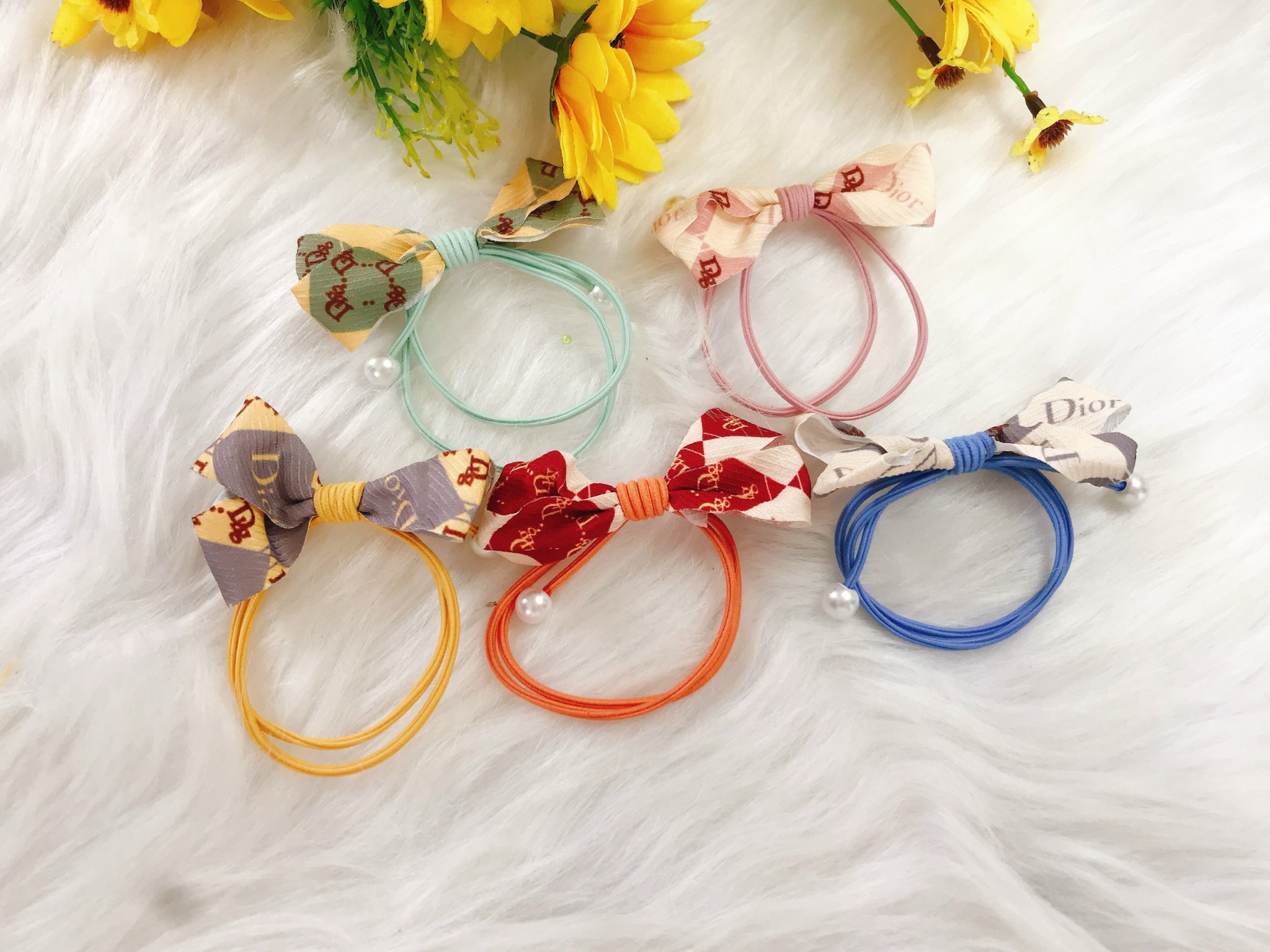 set 2 cột tóc nơ có ngọc ( ngẫu nhiên)