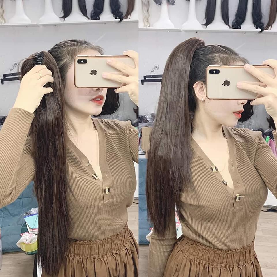 HÌNH THẬT-NGOẠM TÓC GIẢ THẲNG 60CM [MÀU ĐEN]