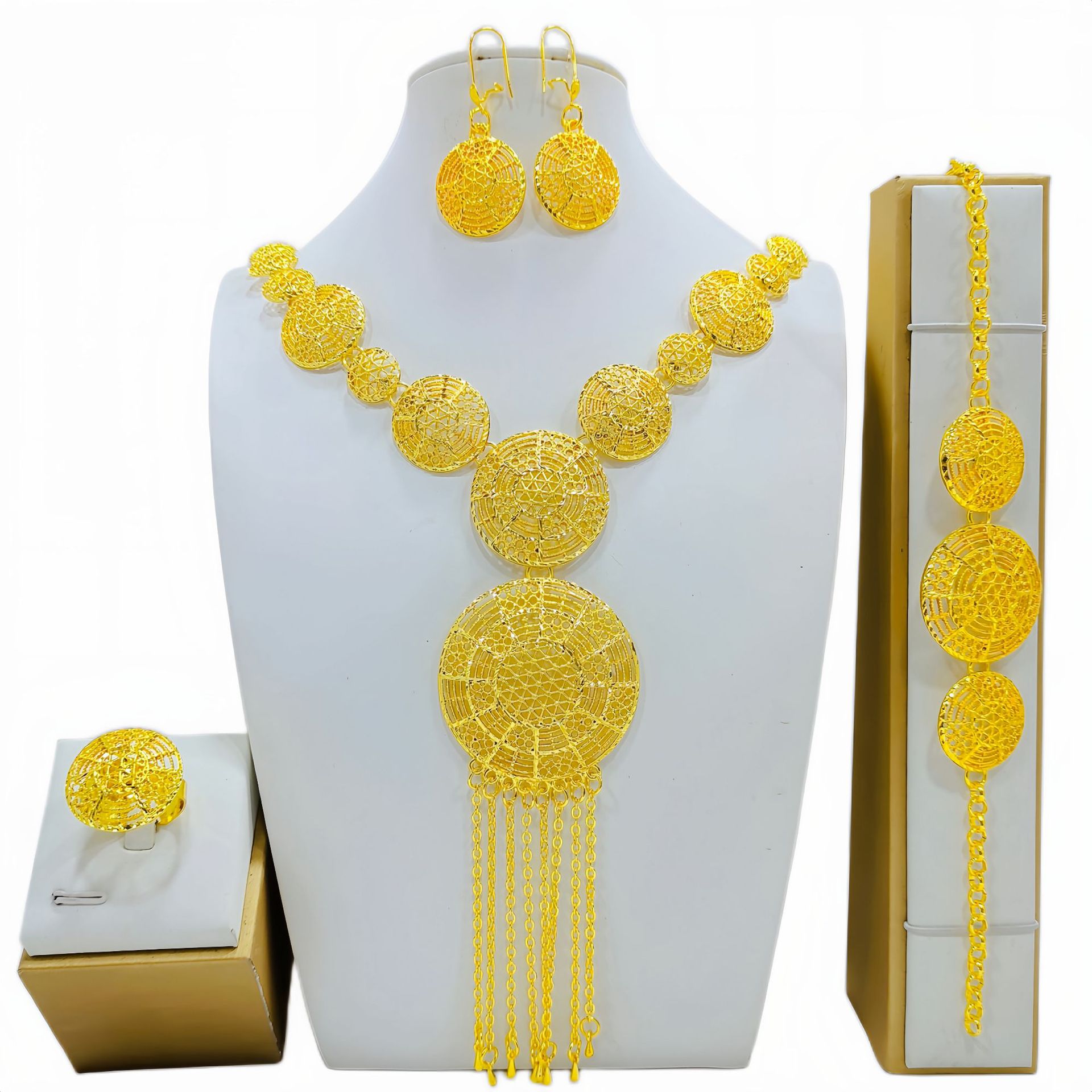 Ấn độ cô dâu trang sức 24k trang sức tua rua vàng bộ vòng cổ cưới