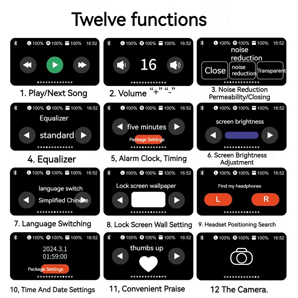 Polvcdg-A9 Pro Full-Color Touch Screen Bluetooth Headset Multi-Kinetic Lcd Screen ABC/ENC Dual Noise Reduction In-Ear Headset