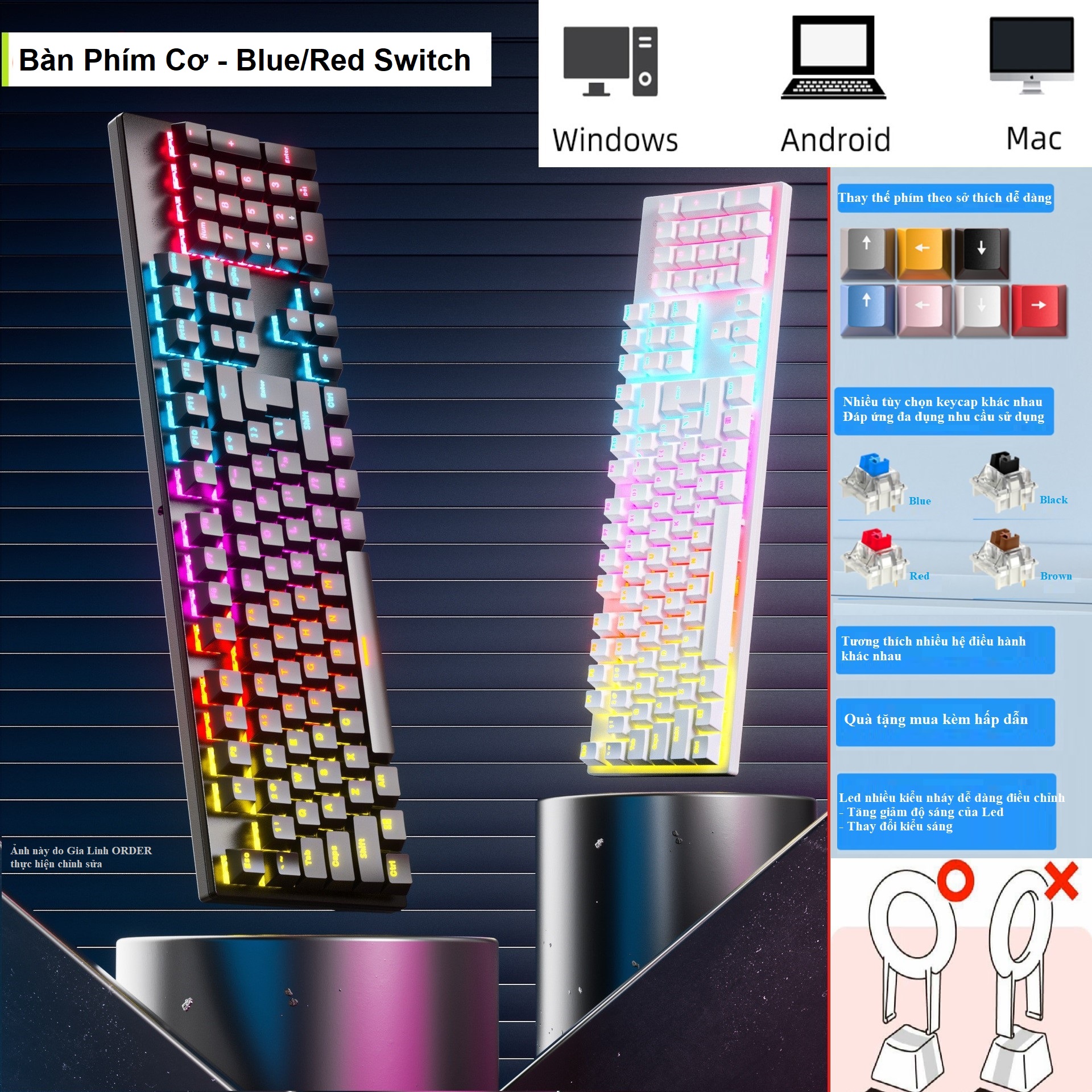Bàn phím cơ Gaming A800 - Black - LED RBG (RED Led Blue/ Brown/ Red switch)