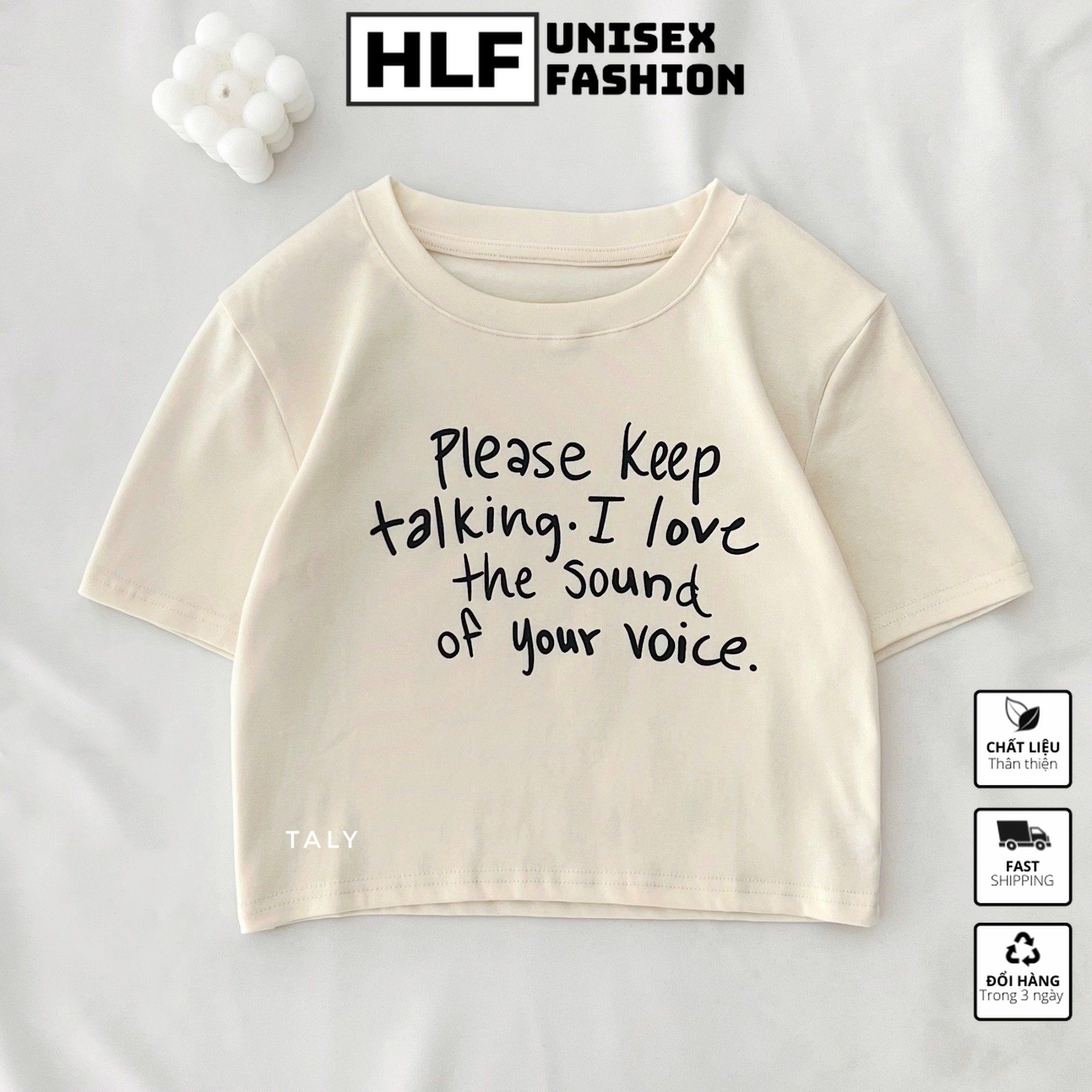 Áo croptop tay lỡ nữ Please Keep Talking áo thun nữ HLFashion