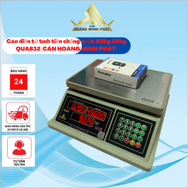 Cân điện tử tính tiền, cân chống nước, cân tính giá 30kg 40kg QUA832 ĐÀI LOAN - Cân điện tử cao cấp chuyên dùng cân thủy sản, hải sản