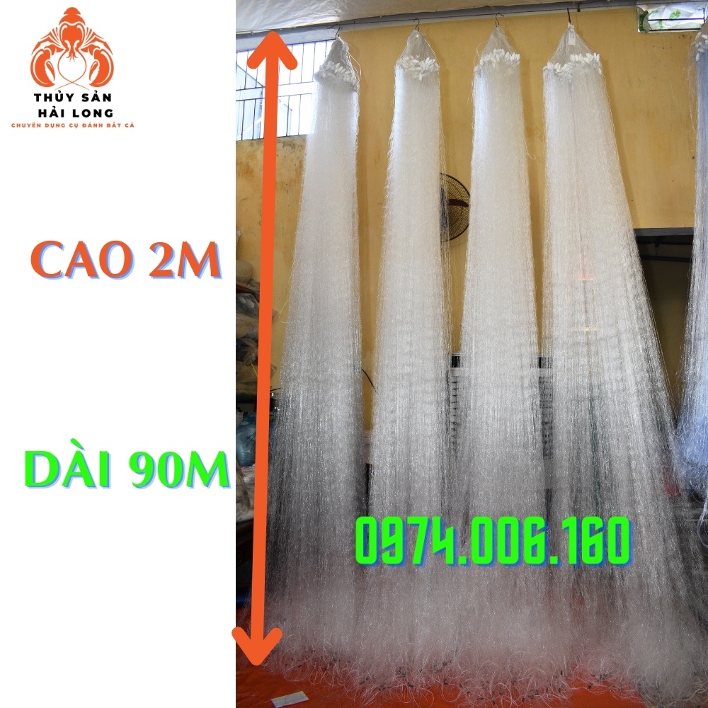 Lưới đánh cá 3 màn cao 2m, dài 90m, ô mắt 9p -10 p(then 5)
