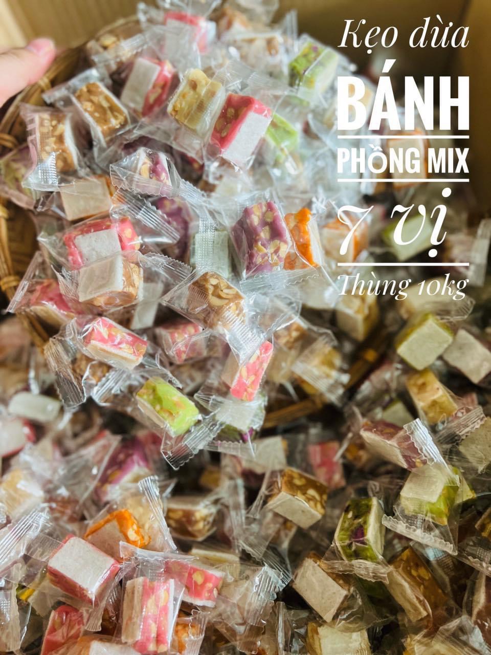 250g Kẹo dừa vuông mix 7 vị - Đặc sản bến tre- kẹo dừa bánh phồng - đặc sản Bến Tre - bánh kẹo đồ ăn vặt