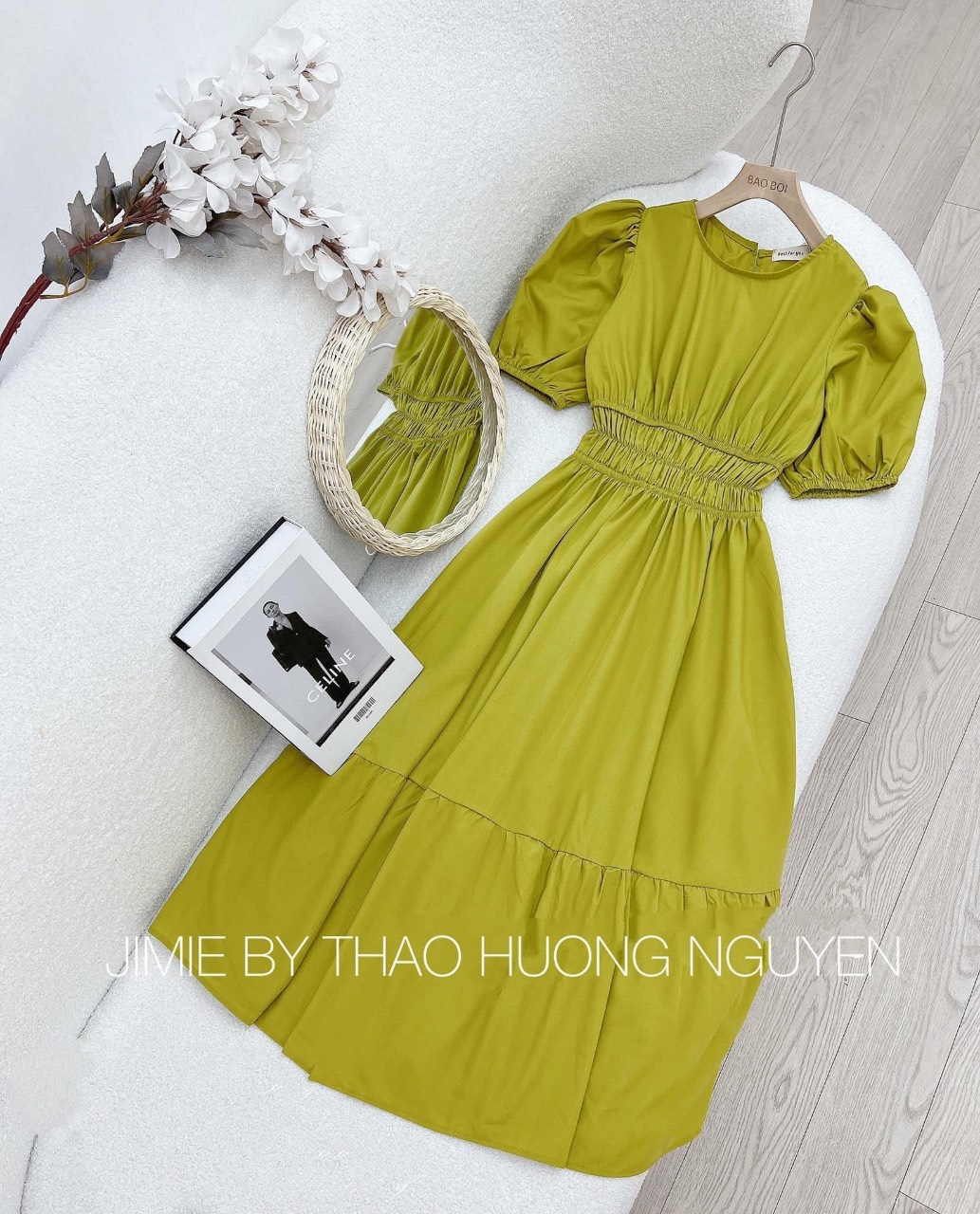 Đầm nữ Form dáng Maxi tay bo nhún eo