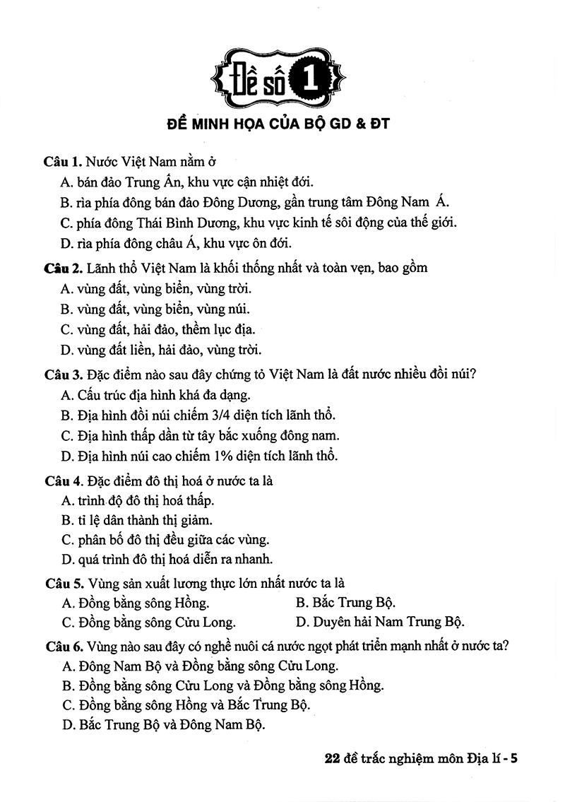 22 Đề Trắc Nghiệm Địa Lí (Luyện Thi THPT Quốc Gia)