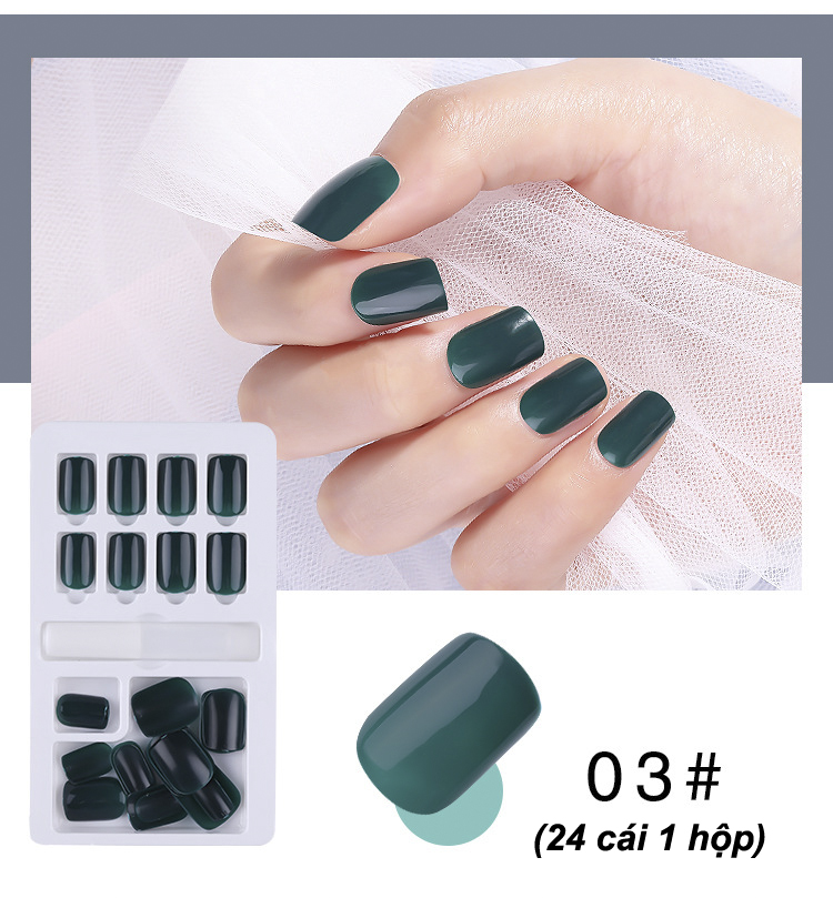 Hộp 24 Móng giả, nail giả,tặng cây dũa Kèm keo khô và keo nước,mã (24-03)
