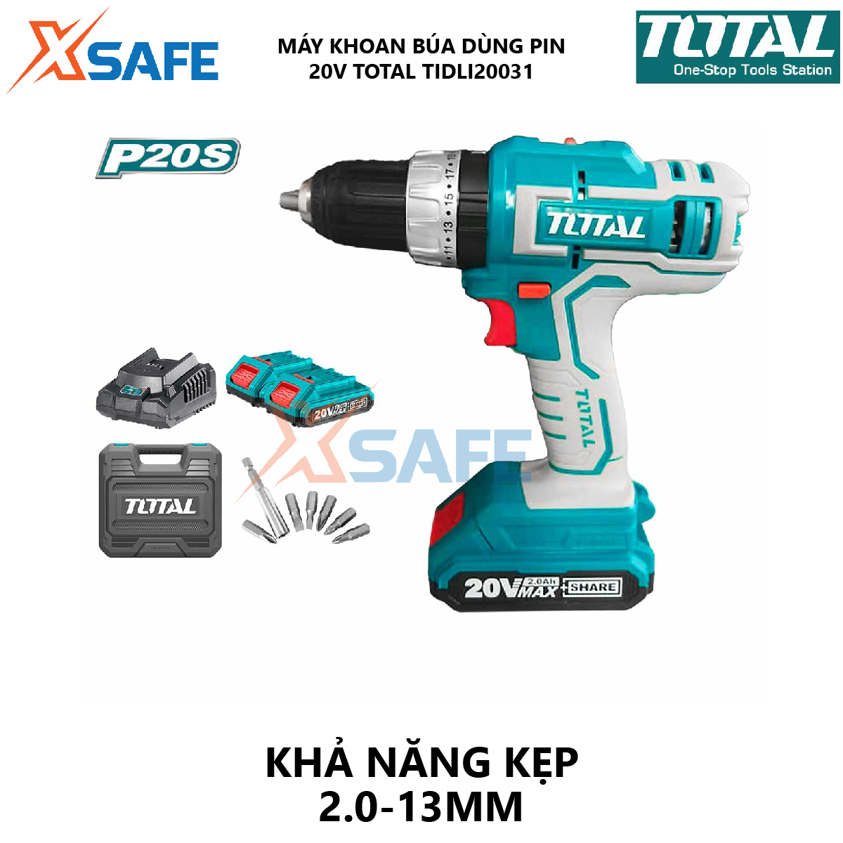 Hammer drill machine battery total TIDLI20031 machine squeeze ốc screw portable multi-purpose use lithium battery 20V have idle speed 0-450/0-1900/min at [xsafe] [XTools]