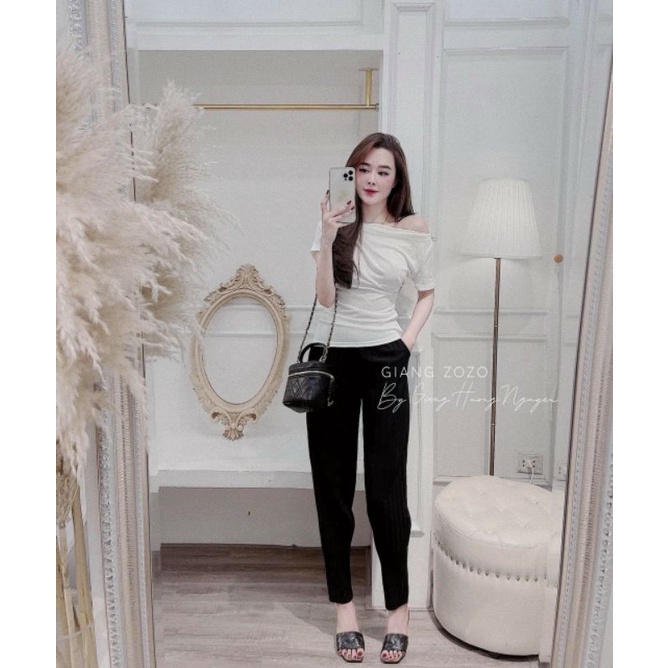 Áo lệch vai cộc tay nhún eo hàng đẹp