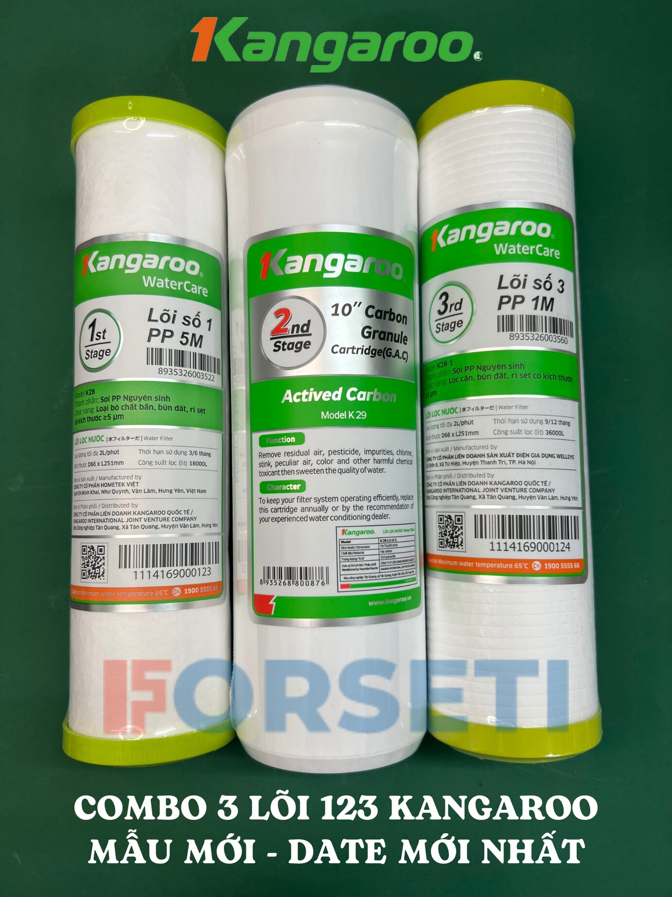 Combo 2 bộ lọc thô 123 cho máy lọ nước Kangaroo