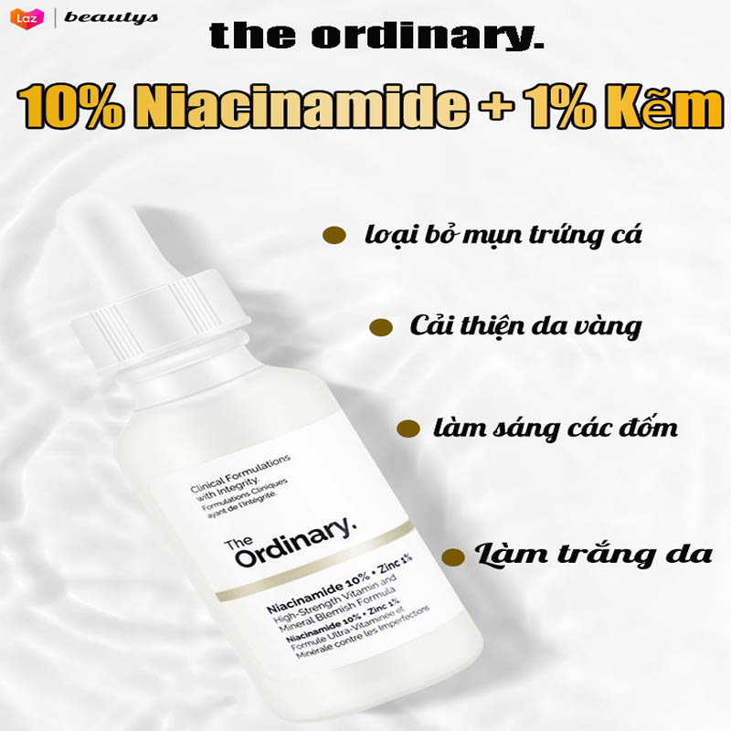 Serum the ordinary niacinamide10% + 1% Kẽm giảm mụn giảm thâm kiềm dầu kem dưỡng ẩm da mặt dưỡng trắng da mặt seru chính hãng 30ML adfa1sdfa
