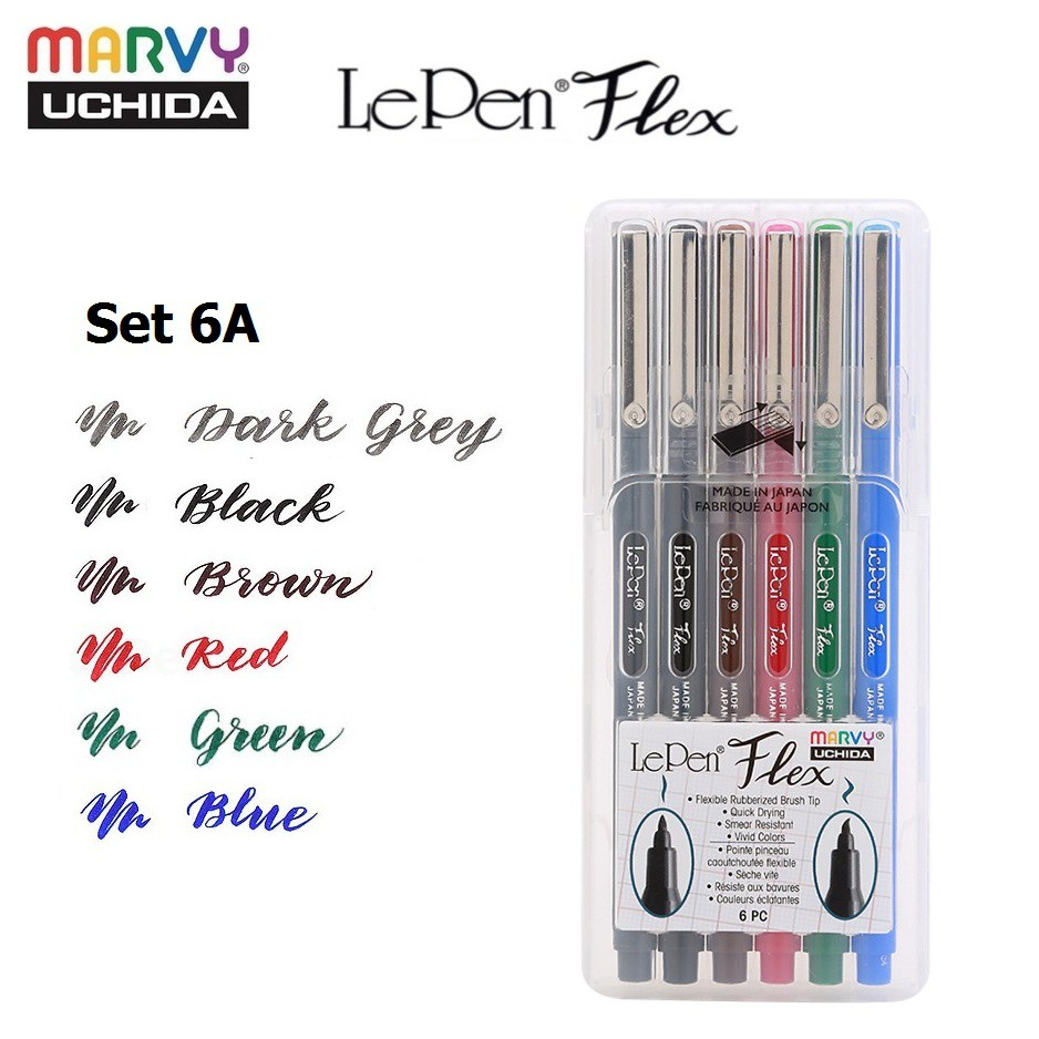 [HCM]BỘ 6 BÚT THƯ PHÁP LEPEN FLEX ĐẦU BRUSH MARVY 4800