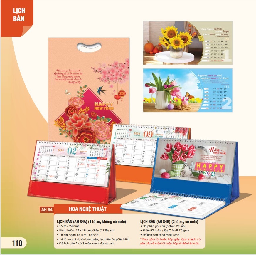 Combo 5 cuốn lịch bàn 2024 - MS AH-81 - AH-90 (mẫu ngẫu nhiên)