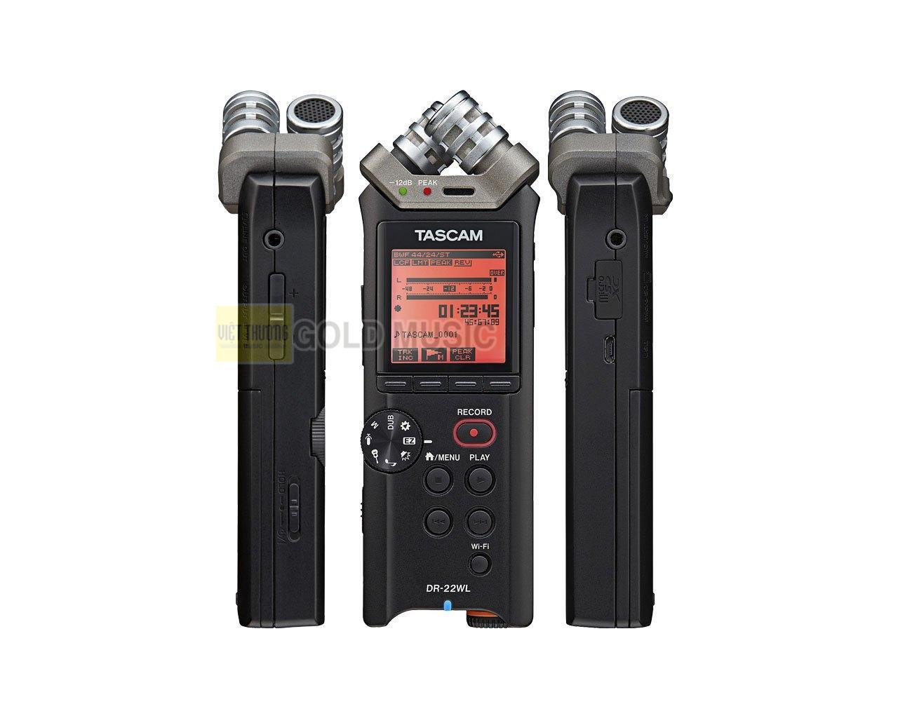 Tascam DR-22WL – Máy Ghi Âm Cầm Tay Có Wi-Fi, Mic Stereo X-Y, Dual Format WAV/MP3