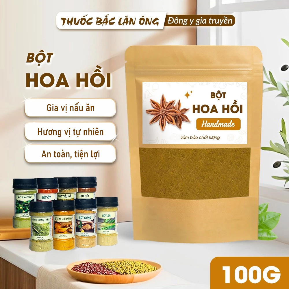 Bột hoa hồi 100g, bột đại hồi nguyên chất, thơm, mịn, gia vị nấu ăn, ướp thịt thơm ngon