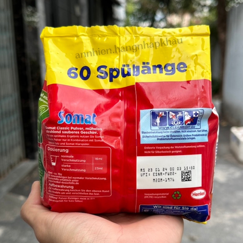 Bột rửa chén Somat 960g của Đức dùng cho máy rửa chén bát