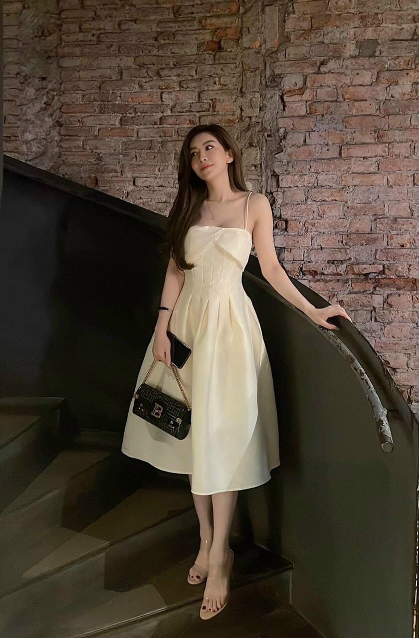 Đầm 2S Sang Chảnh Phối ngọc Có Mút Ngực-LC