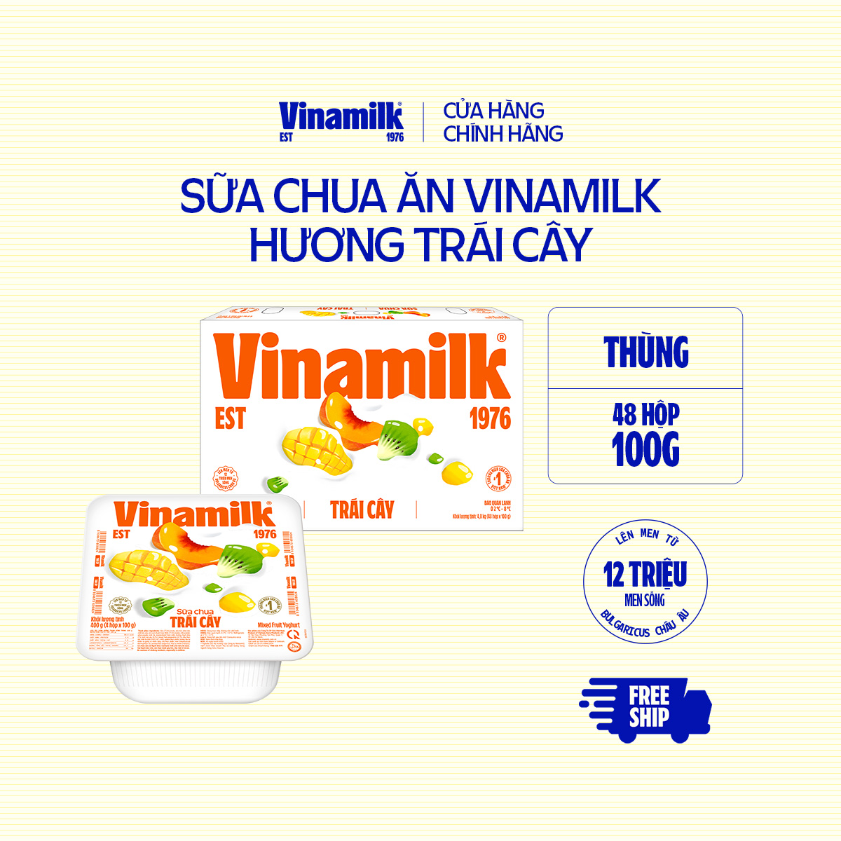 Thùng 48 hộp Sữa chua ăn Vinamilk Trái Cây - 100g
