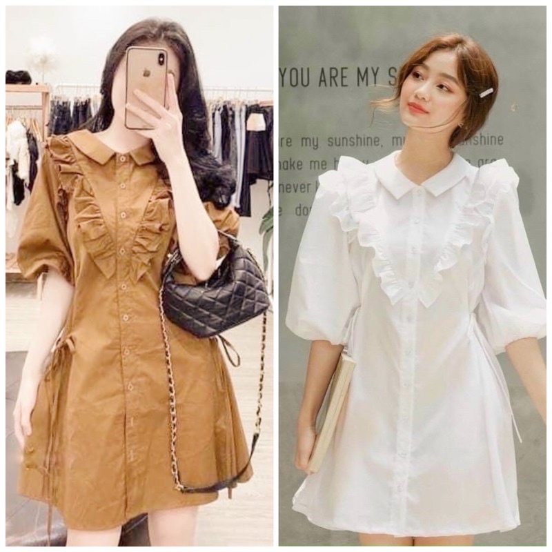 Đầm phối bèo tay lỡ 2 màu