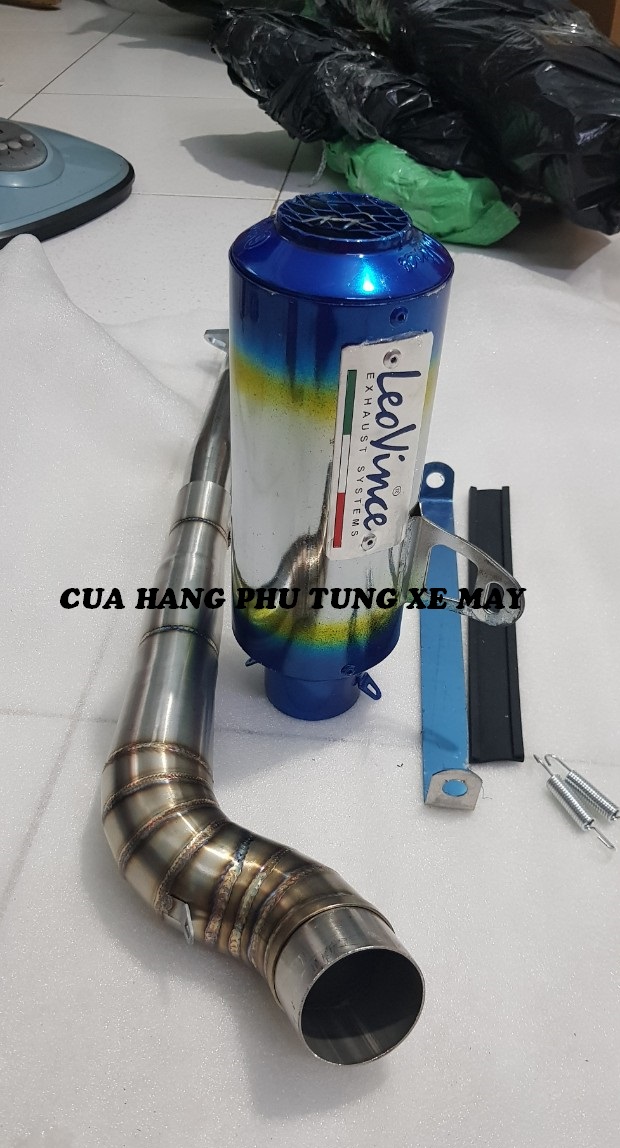 Pô Leovince tròn titan gắn xe Ex135, Ex150, Winner 150, Winner X V2 V3, Sonic, Raider Fi, Satria (kèm cổ 2 khúc inox 304 xịn + pát treo + lò xo)