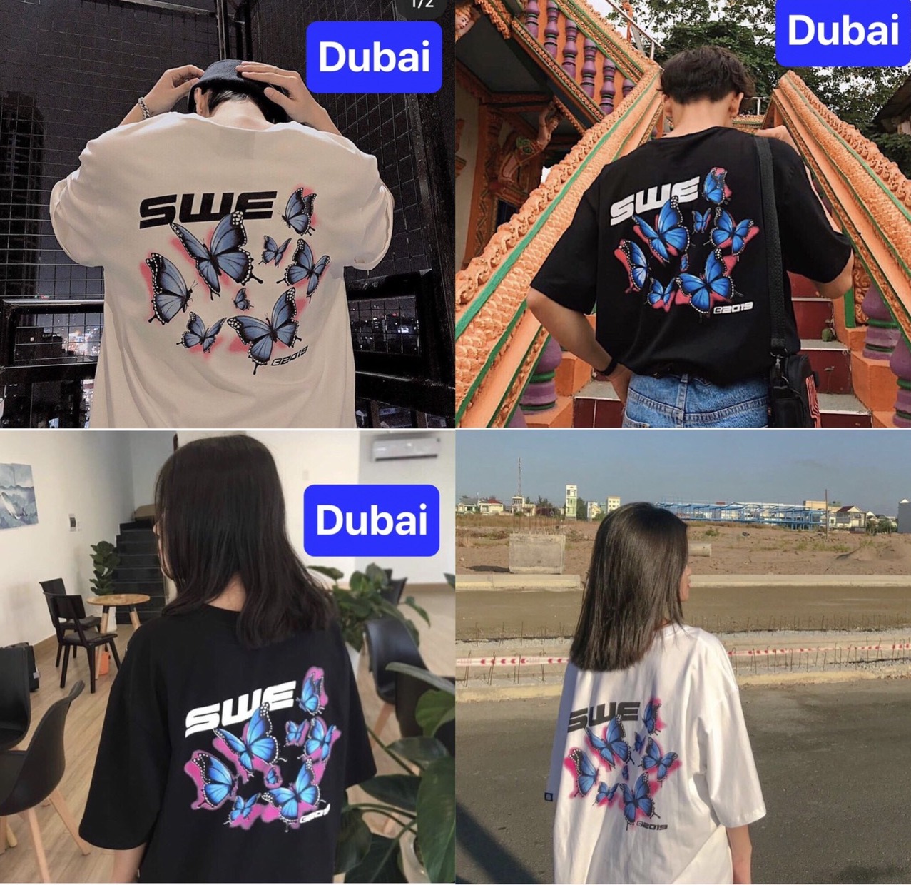 ÁO THUN NAM NỮ BẦY CON BƯỚM SWE PHOM FORM RỘNG TAY LỠ HOT TREND MẠNH MẼ SÀNH ĐIỆU - DUBAI FASHION