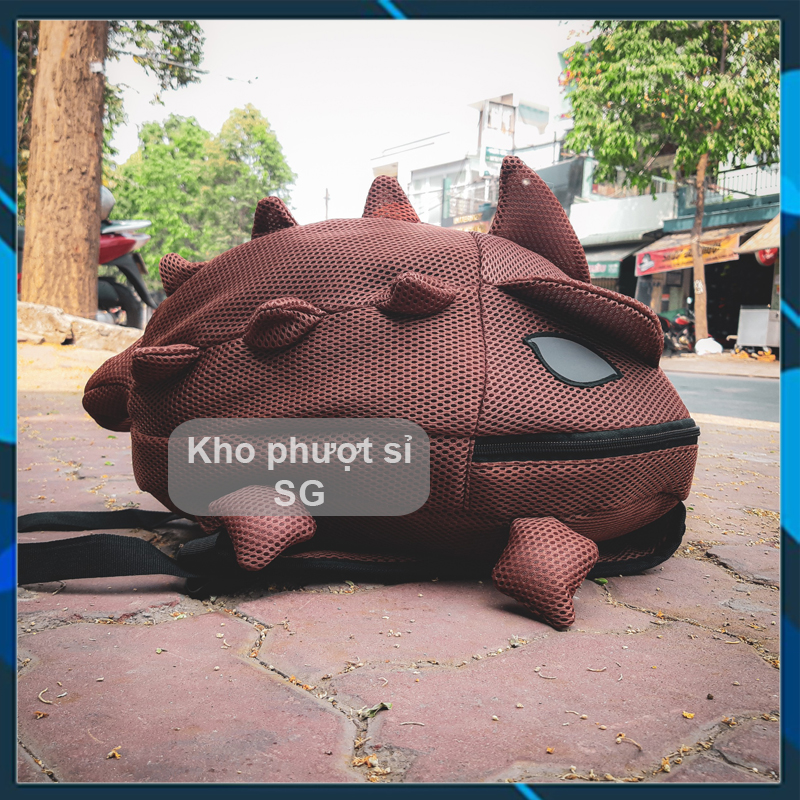 Balo khủng long size lớn chứa mũ bảo hiểm đi phượt vải lưới nâu - Balo rồng đựng nón fullface phản quang
