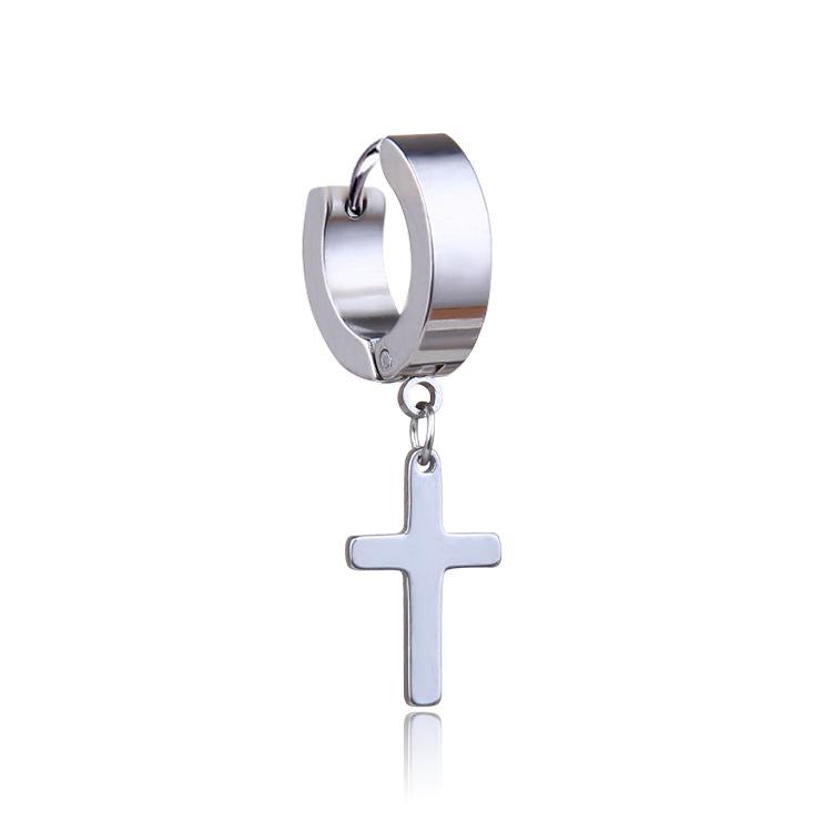Earring male titanium cross pole bloodshot