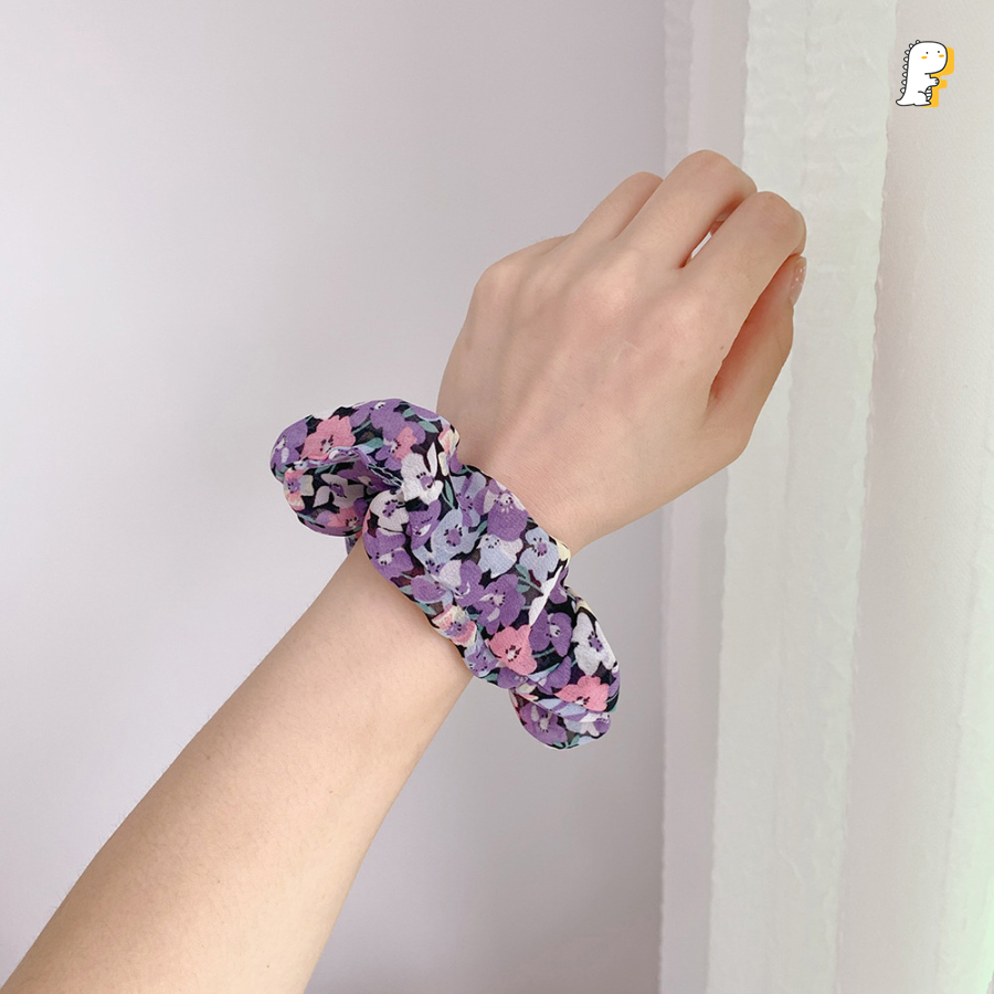 Scrunchies thun cột tóc vải voan mềm hoa to