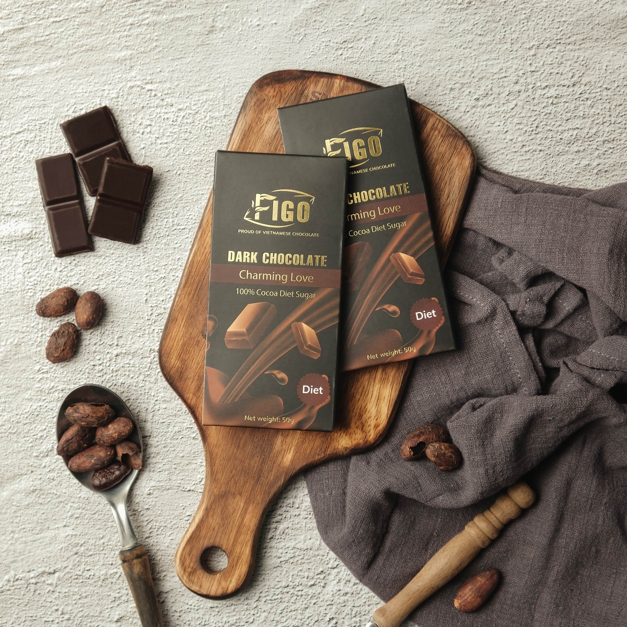 "(Bar 20g) Dark Chocolate 100% có đường ăn kiêng 20g DIET SUGAR FIGO "