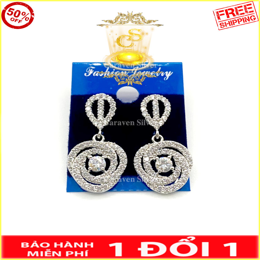 Bông tai thời trang hàn quốc dành cho các chị em - Đính đá lấp lánh, mẫu vàng trắng - Caraven silver - QC3968 - Bông tai vàng,bong tai vang,bông vàng,bong vang,bong tai nu,bông tai nữ