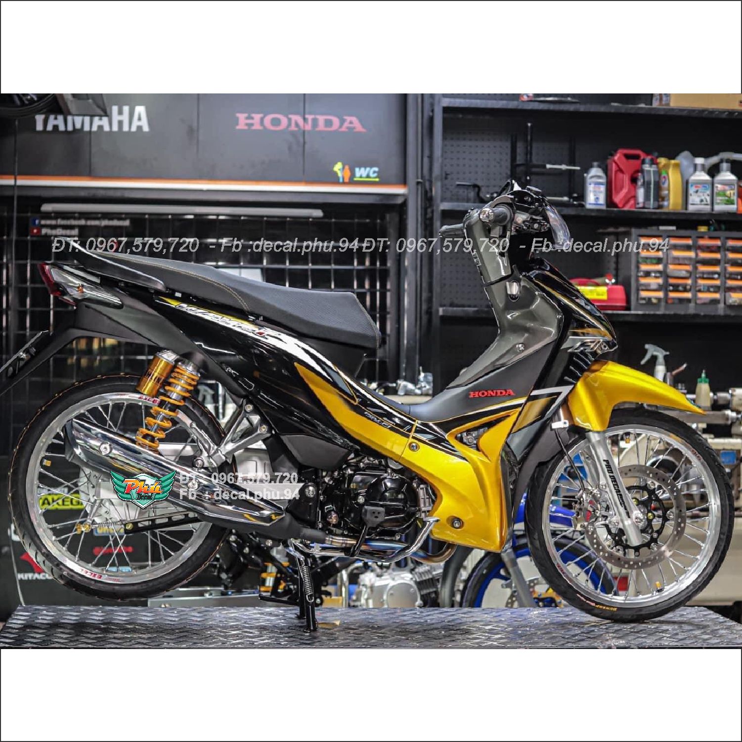 Tem rời xe Wawe RSX Fi vàng đen crom