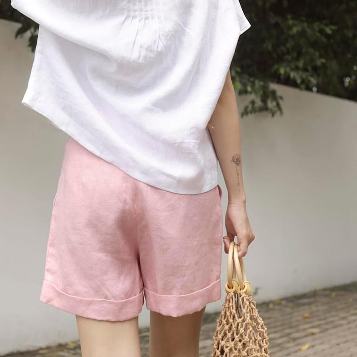 Quần short nữ Linen bột premium gấu lơ vê