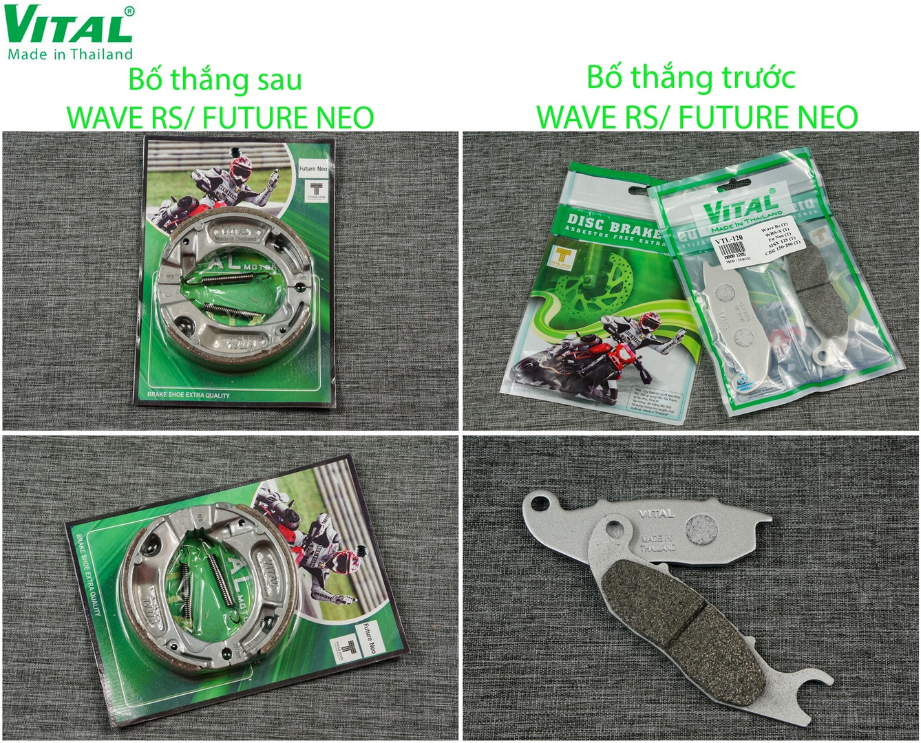 Bố thắng đĩa trước + sau wave rs, future neo hiệu vital- má phanh, bố thắng đĩa vital