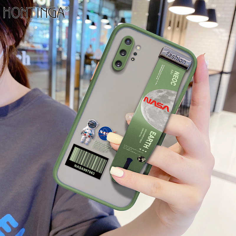 (With Wristband)Hontinga Casing Case For Samsung Galaxy Note10 Note 10 Plus Case Shockproof NASA Moon transparent Phone Case Soft Edge Lens Camera Protector Back Cover Casing Thin Hard Case For Boys For Girls