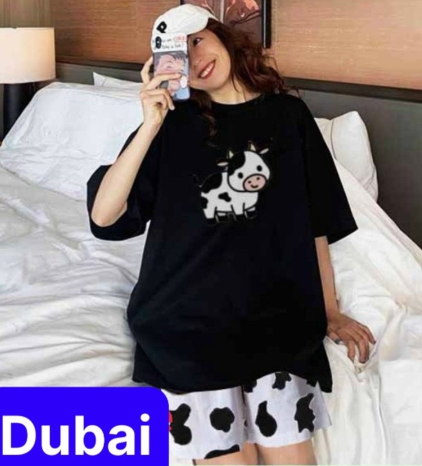 ĐỒ BỘ SÉT THỂ THAO NỮ BÒ SỮA MOO HOẠT HÌNH NEW THUN COTTON SÉT ĐỒ MẶC Ở NHÀ BỘ ĐỒ NGỦ CAO CẤP - DUBAI FASHION