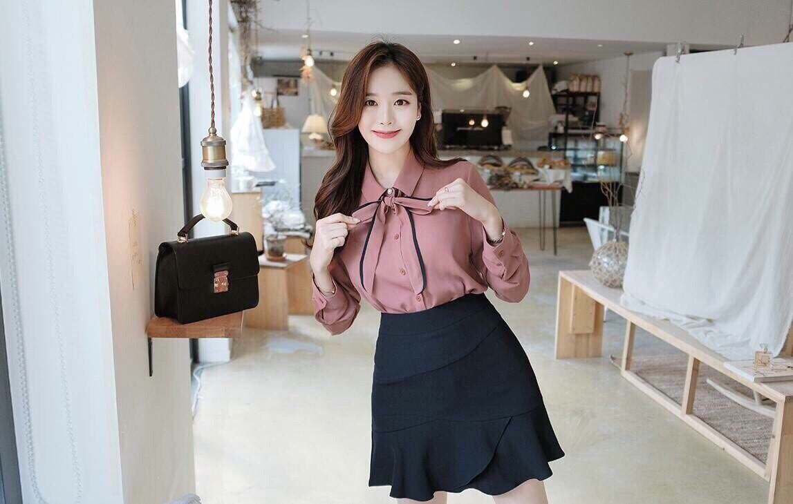 Áo sơmi von phối nơ cực nữ tính TTS0276A