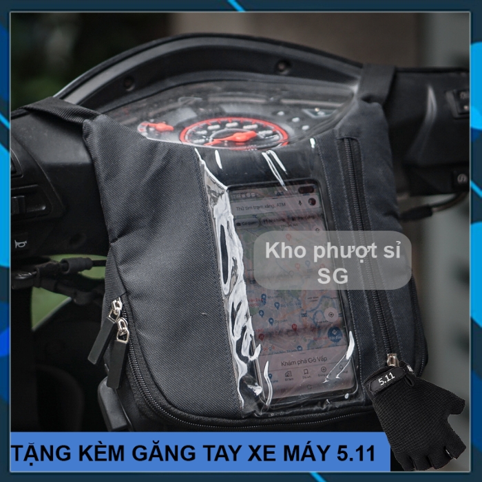 Túi treo đầu xe máy chạy Grab đựng điện thoại cảm ứng tặng kèm găng tay xe máy giá rẻ - Túi đựng điện thoại treo đầu xe cảm ứng được dùng giao hàng