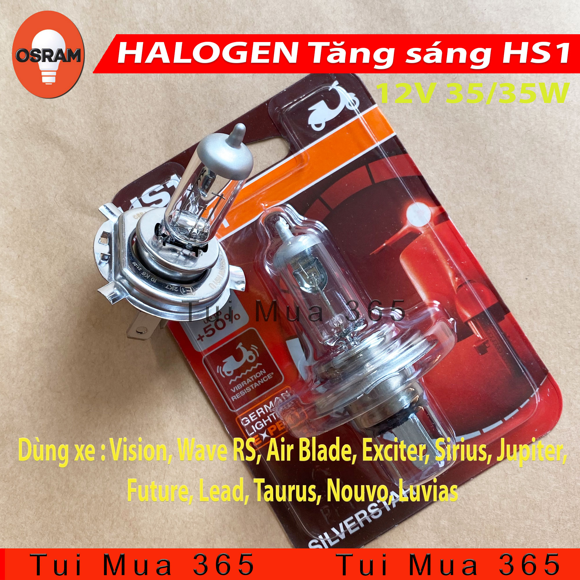 [HCM]Bóng đèn HS1 Tăng sáng HALOGEN OSRAM Vision Wave RS Air Blade Exciter Sirius Jupiter Future Lead Taurus Nouvo Luvias Spacy125 - 100% Hàng chính hãng