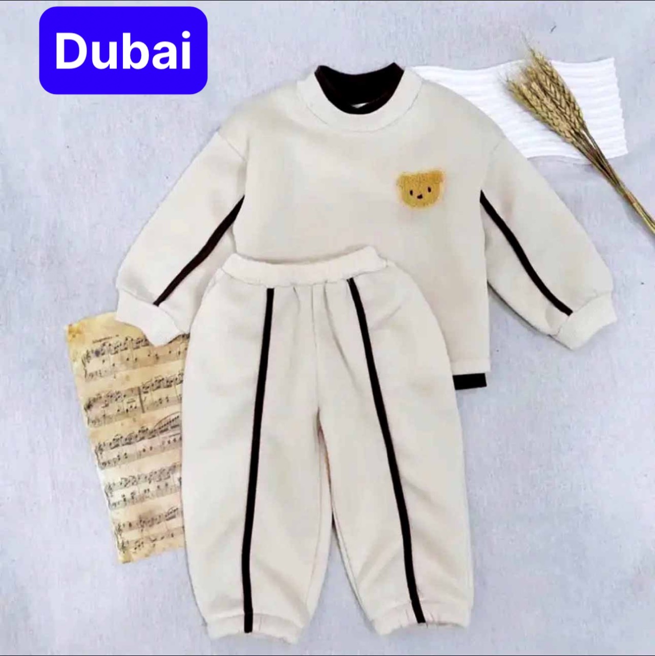 Bộ áo nỉ thu đông siêu xinh thêu mặt gấu nhỏ siêu xinh cho bé trai, set thu đông bé gái sang chảnh mới -dubai fashion