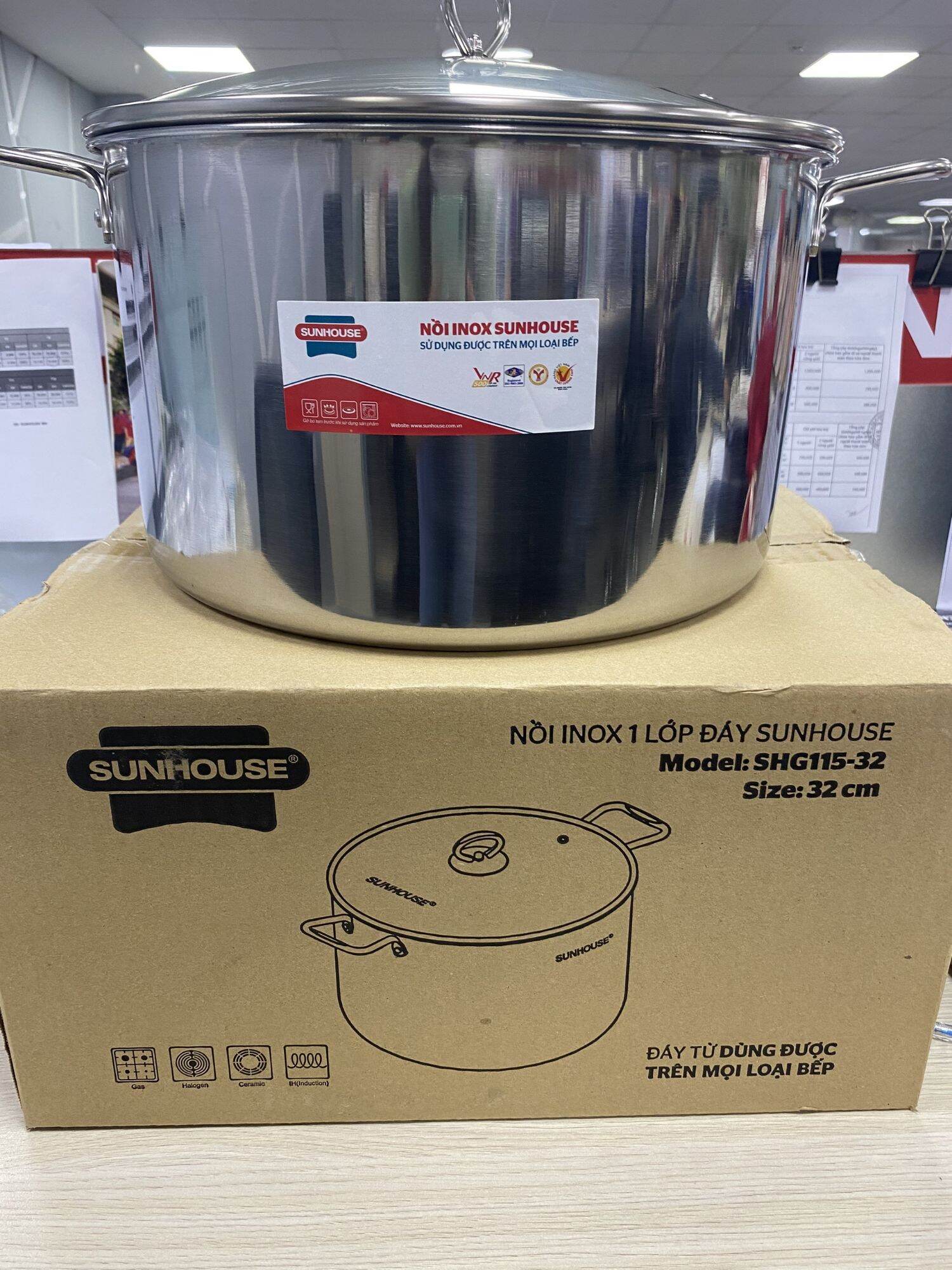 Nồi INOX 1 Đáy SUNHOUSE Size Lớn 30-32cm (luộc vừa 2 còn gà- DÙNG MỌI LOẠI BẾP)