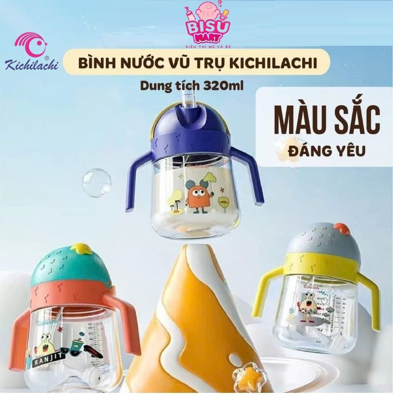 Bình tập uống nước ống hút cho bé Kichilachi Gấu 240ml