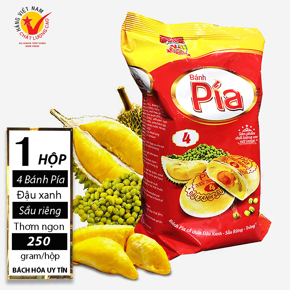 [ BÁNH MỀM, THƠM NGON] 01 Cây x 04 cái (250gr) Bánh pía sầu riêng trứng muối cao cấp Mỹ Ngọc (Date : 60 ngày) - Bách hóa Online đồ ăn vặt uy tín.BÁCH HÓA UY TÍN