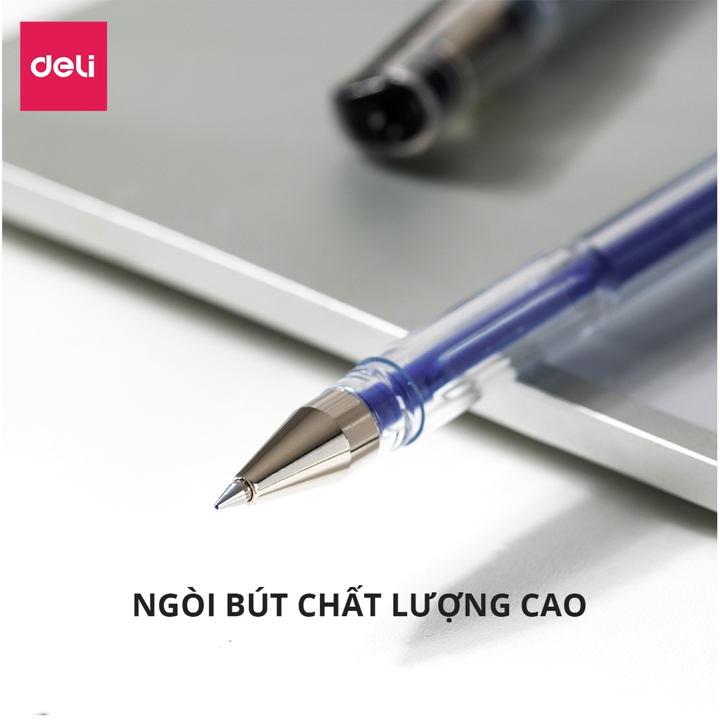 Bút Bi Mực Gel Xanh Đen Deli - Nét Mảnh Thân Trơn Ngòi Chắc Chắn Mực Ra Đều Viết Êm - EG65