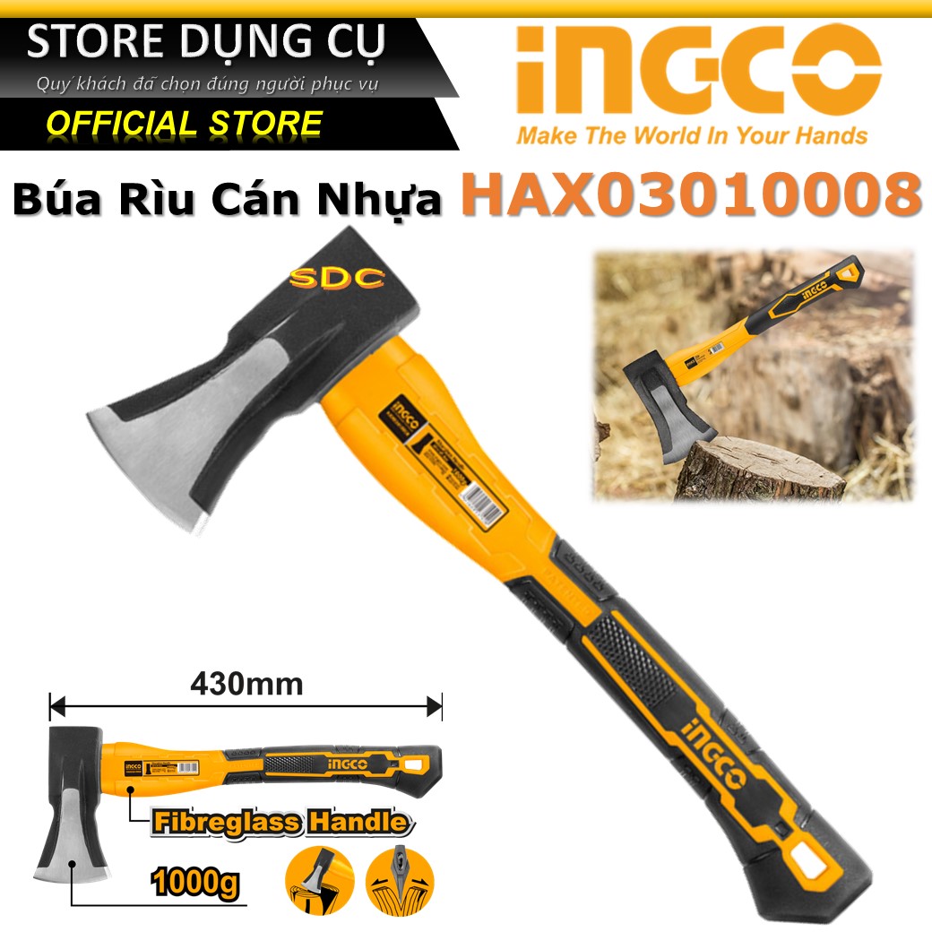 Búa rìu cầm tay INGCO HAX03010008 Búa rìu cứu hộ chuyên dùng cho lính cứu hỏa, nhân viên cứu hộ phá khóa